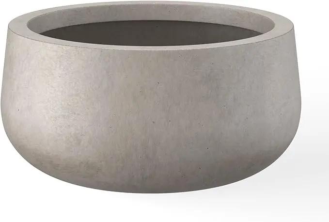 Kante 11.8" Dia Round Concrete Planter, Cement Plant Pots with Drainage Hole and Rubber Plug for Outdoor Indoor Garden Home, Modern Curvaceous Design, Weathered Concrete by GreenHaven Gardens