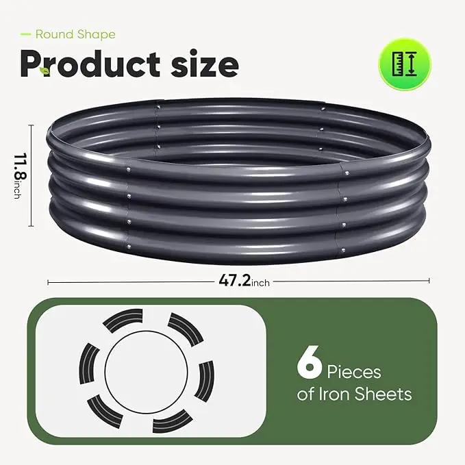 KING BIRD Raised Garden Bed Galvanized Round Planter Box Outdoor for Gardening, Plants, Vegetables, Flowers, Dark Grey, 47x47x12 in by GreenHaven Gardens