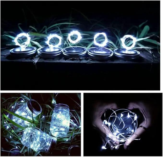 SmilingTown Solar Mason Jar String Light Lids 12 Pack 30 LED Fairy Firefly Inserts Lighting with 12 Hangers Waterproof for Outdoor Tree Patio Lawn Garden Decor, No Jars (Cool White) by GreenHaven Gardens