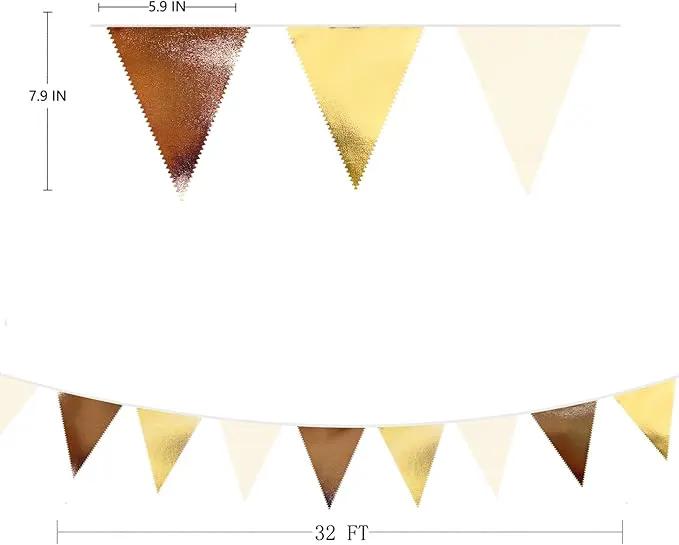 Brown Beige and Gold Party Decorations Fabric Triangle Pennant Banner Flag Bunting Garland for Boho Neutral Rustic Cowboy Western Teddy Bear Birthday Baby Shower Graduation Engagement Party Supplies by GreenHaven Gardens