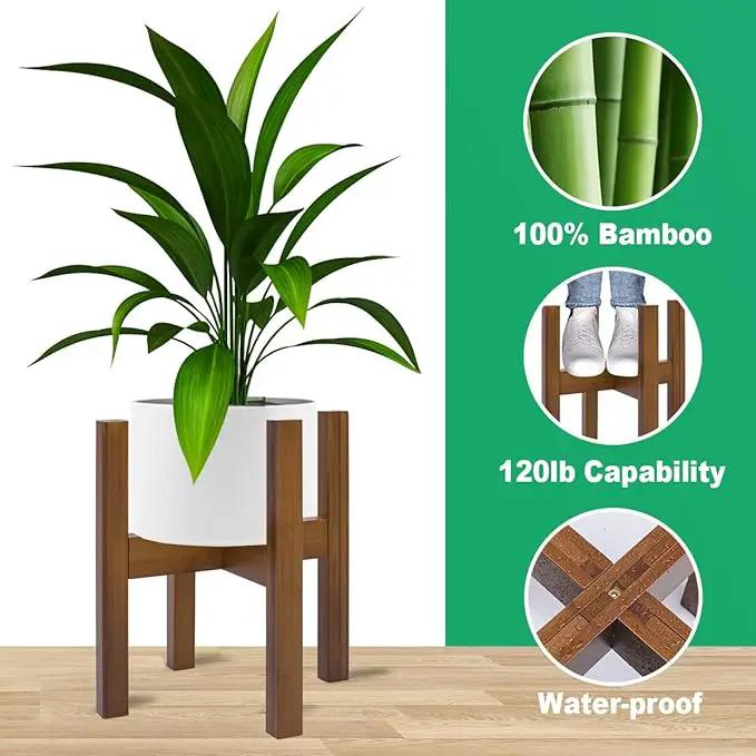 Adjustable Plant Stand Indoor,Bamboo Mid Century Modern Plants Stands, Stable Plant Holder,Fit 8 9 10 11 12 inch Pots (Pot & Plant Not Included) by GreenHaven Gardens