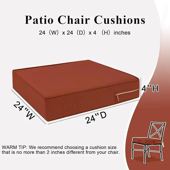 Outdoor Chair Cushions Set of 2 for Patio Furniture 24x24x4 Inch Waterproof Patio Chair Cushion 3 Year Color Fastness Square Elastic Foam Garden Sofa Couch Pads with Ties and Handle,Spice by GreenHaven Gardens