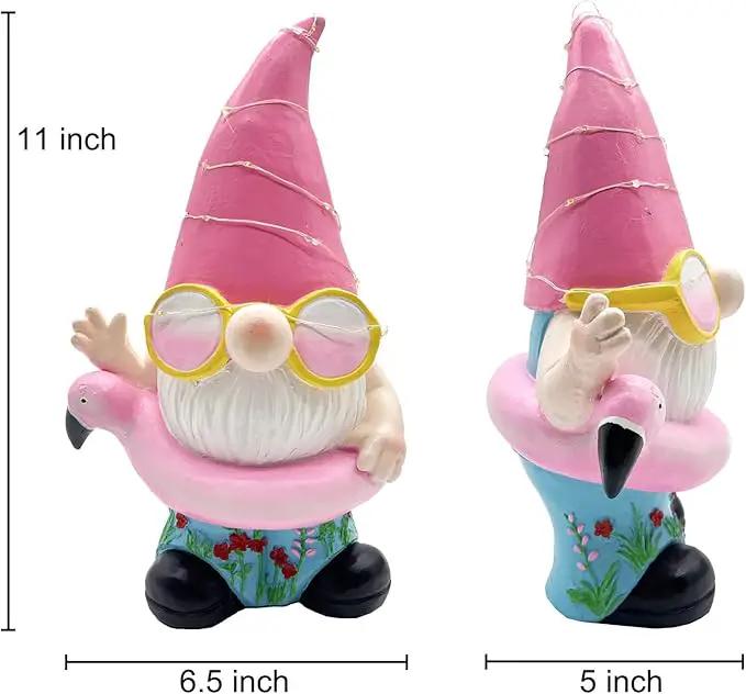BAYN Garden Gnome Statues Outdoor Decor, Solar Powered Outdoor Gnome with Flamingo Swimming Decorative Yard Garden Lights Art Gifts with 11 Warm White LEDs by GreenHaven Gardens