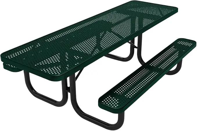 T8H2-P-DGRN Heavy Duty Rectangular Portable Picnic Table Handicap Accessible on Both Ends, 8 Ft, Dark Green, Made in America by GreenHaven Gardens