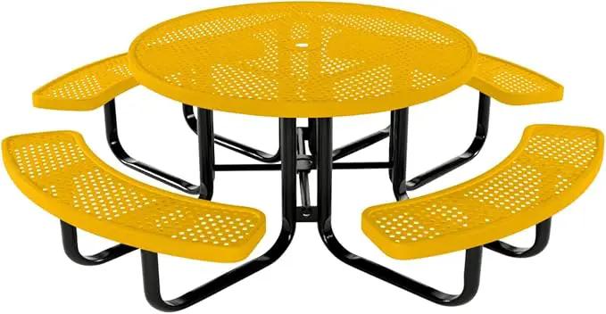 Heavy-Duty Portable Outdoor Kids Table with Umbrella Hole, Punched Steel Kids Picnic Table, Commercial-Grade, Made in America (46 in, Round, Childrens, Textured Yellow) by GreenHaven Gardens