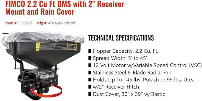 FIMCO 5302957 (ATV-DMS-12V-2RC) 2.2 cu ft ATV/UTV Dry Material Spreader with 2" Receiver Mount & Rain Cover Bundle with DU-Most Heavy-Duty Walnut Hand Scrub & Cleaner, 16 oz by GreenHaven Gardens