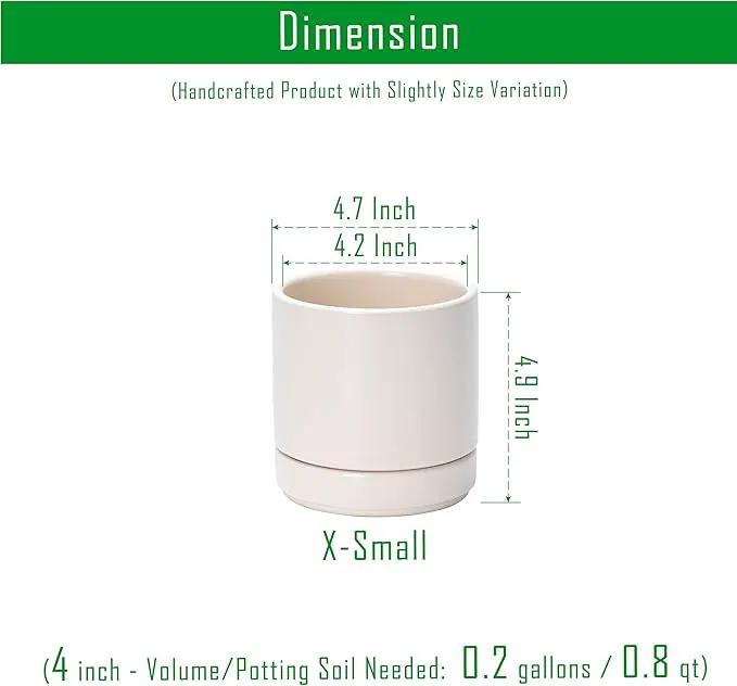 D'vine Dev Set of 4 Small Ceramic Plant Pots, 4.6 Inch Succulent Planter Pot for Plants with Drainage Hole and Saucer, Oatmeal, 94-X-B-8 by GreenHaven Gardens