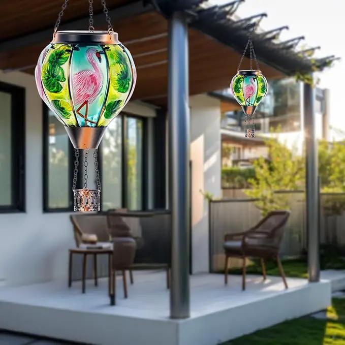 Starsoul 2 PC Flamingo Hot Air Balloon Solar Lantern with Flame Glass Outdoor Hanging Hot Air Balloon Solar Light Waterproof Garden Patio Yard Party Decorations by GreenHaven Gardens