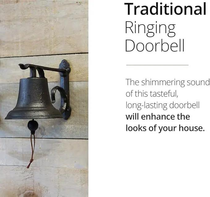 NACH Rustic Cast Iron Doorbell, Large Door Bells for Homes, Kitchen Door Bell, Dinner Bell, Black Doorbell, 19.3 x 11.8 x 13 Inches, JS-90-098 by GreenHaven Gardens