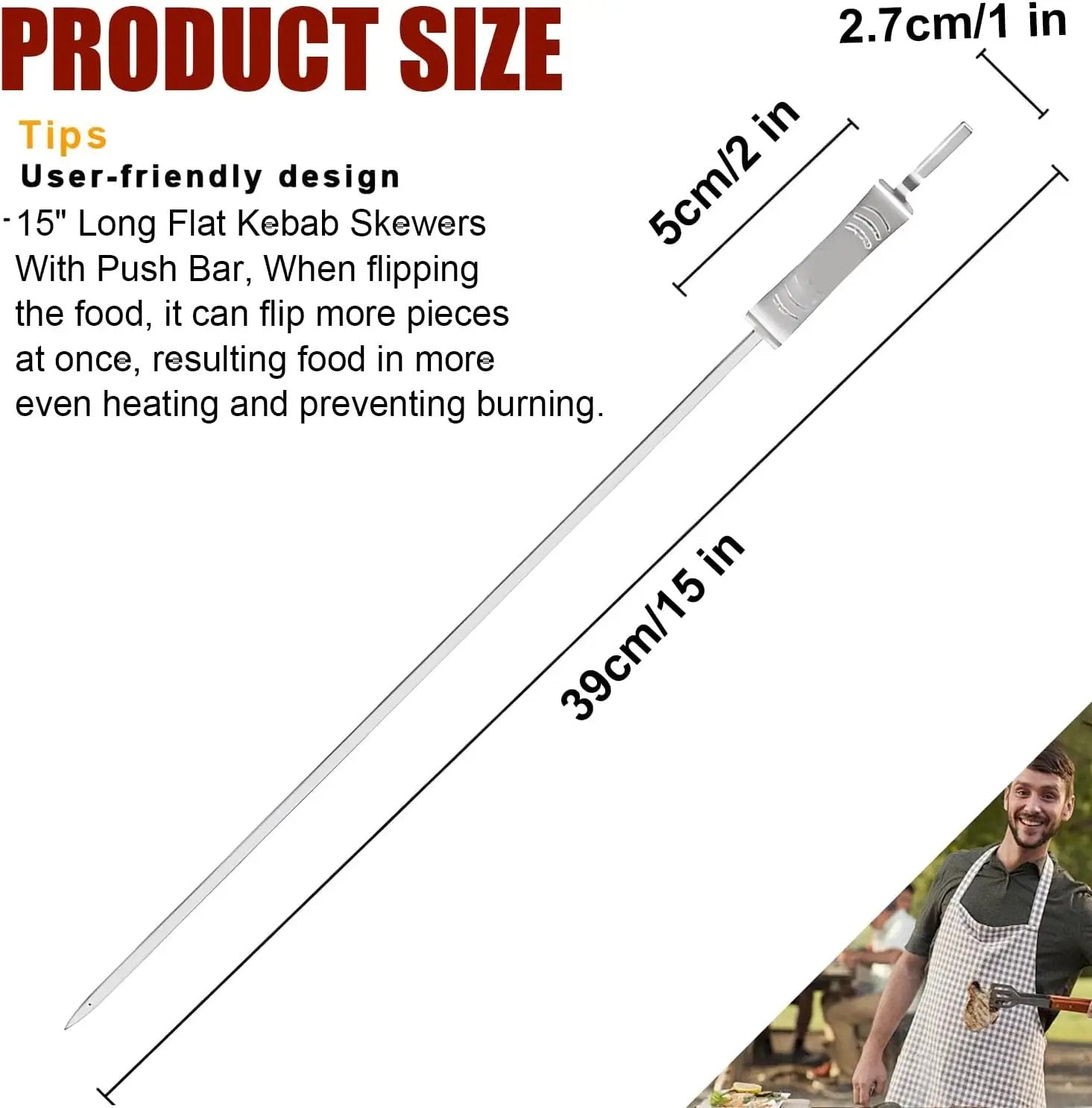 BBQ Skewers, Premium 304 Stainless Steel BBQ Skewers,15 Inch Heavy Duty Metal Kabob Sticks for Grilling, Reusable & Dishwasher Safe (Single fork10) by GreenHaven Gardens