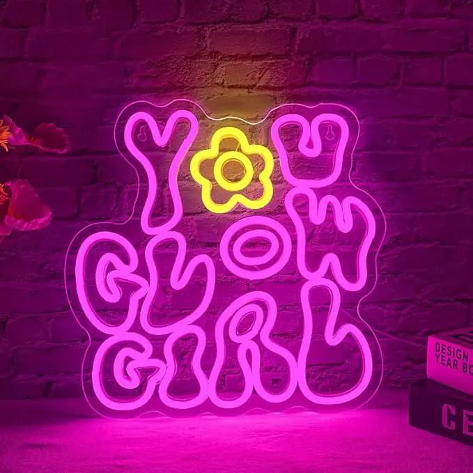 WLHOPE You Glow Girl Neon Sign Pink Led Neon Signs for Wall Decor USB Glowing Girl Neon Light Signs Man Cave Wall Art Signs for Bedroom Girls Room Bar Club Shop Office Wedding Birthday Party by GreenHaven Gardens