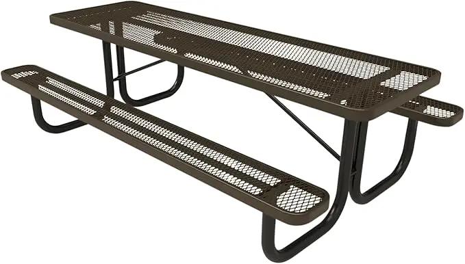 Coated Outdoor Furniture Heavy-Duty Portable Outdoor Picnic Table, Thermoplastic Coated Expanded Metal Commercial-Grade Patio Dining Furniture Made in America (8ft Rectangular, Textured Brown) by GreenHaven Gardens