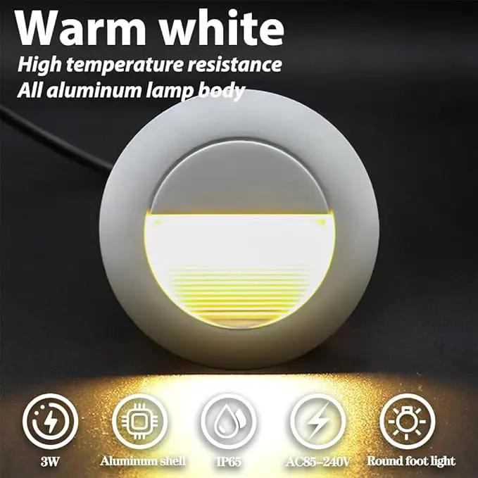 6Pcs 3W LED Recessed Wall Light, Step Light Warm White 3000K, IP65 Waterproof Staircase Light Lighting lamp, Inside Outside Garden Balcony Corridor, Aluminum, 120V White by GreenHaven Gardens