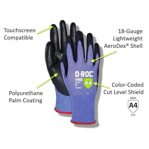 MAGID D-ROC ANSI A4 AeroDex Polyurethane Palm Coated Work Gloves, 12 Pairs, Size 6/XS, GPD482 by GreenHaven Gardens