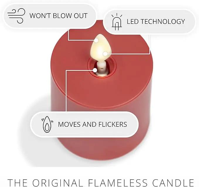 Luminara Outdoor Votive Flameless LED Candle, Cherry Red 2" x 3.2", Moving Flame Battery Operated Timer Remote Ready IPX4 Matte Plastic Finish by GreenHaven Gardens