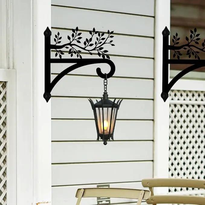 peacoblue Iron Plant Hangers Hooks for Outdoor Indoor Hanging Plants Flower Fern Pots Lantern Bird Feeder, 13"x14" Weather Resistant Metal Wall Holder for Porch Garden Farmhouse(Leaves with Branches) by GreenHaven Gardens