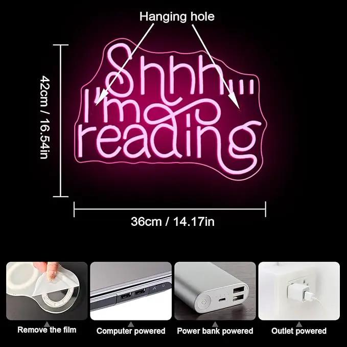 WLHOPE Shhh Im Reading Neon Sign Neon Signs for Wall Decor Dimmable Read Books Neon Lights LED Sign for Book Lovers Gifts Bedroom Bookstore Reading Room Library Study Room Decoration by GreenHaven Gardens