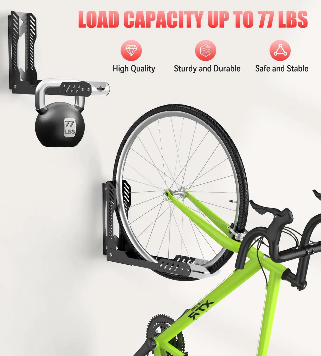 Swivel Bike Wall Mount, Space Saving Bike Rack Garage, No Heavy Lifting Required Bicycle Wall Mount, Vertical Wall Bike Hanger Can Holds up to 77 lbs, Black by GreenHaven Gardens