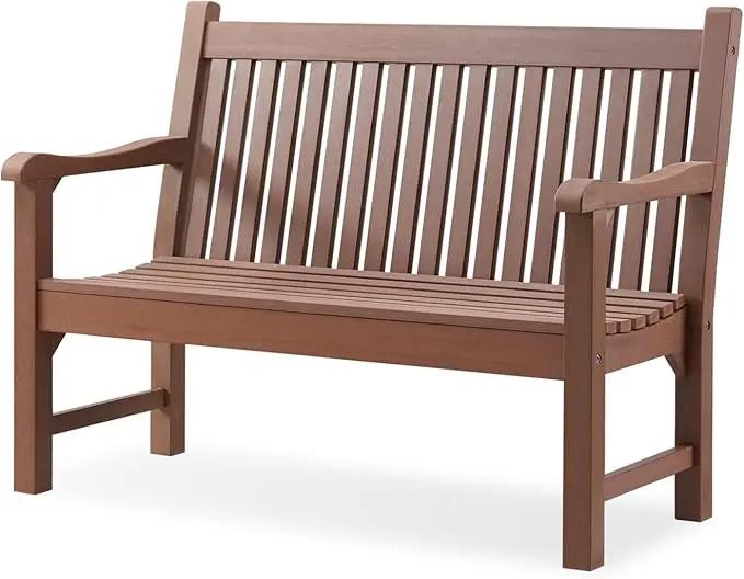 Psilvam Garden Bench, 2-Person Poly Lumber Patio Bench, All-Weather Outdoor Bench That Never Rot and Fade, Suit for Garden, Porch and Park(Brown) by GreenHaven Gardens