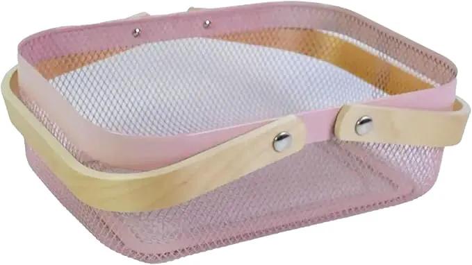 Metal Mesh Steel Basket, Storage Organizer Basket Garden Harvest Basket Multi-functional Kitchen Fruit Baskets Bin with Wooden Handle for Bathroom Picnic Shopping Decor Cabinet Home, Pink by GreenHaven Gardens