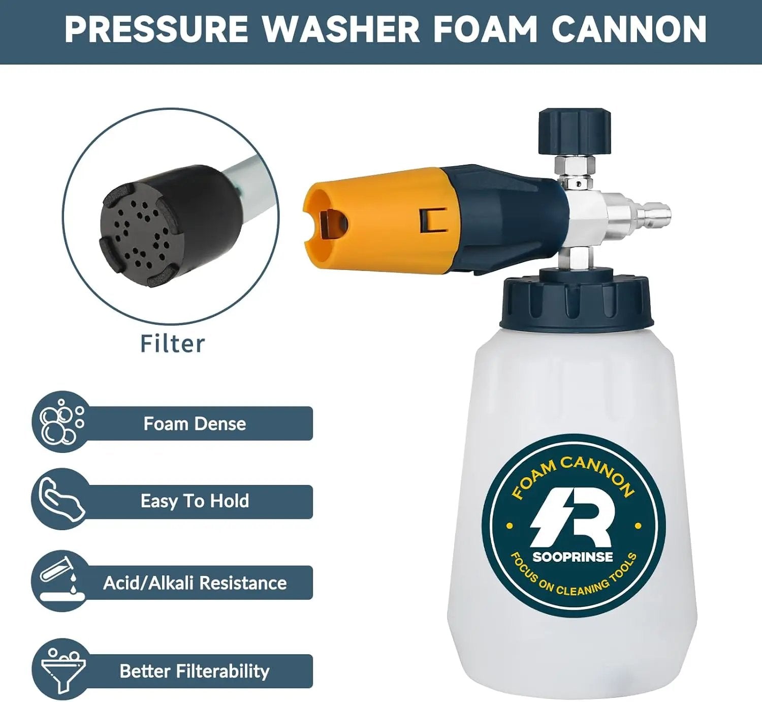 Sooprinse Foam Cannon with 1/4 Inch Quick Connector, Heavy Duty Car Foam Blaster Wide Neck Adjustable Snow Foam Lance for Pressure Washer, 1 Liter by GreenHaven Gardens