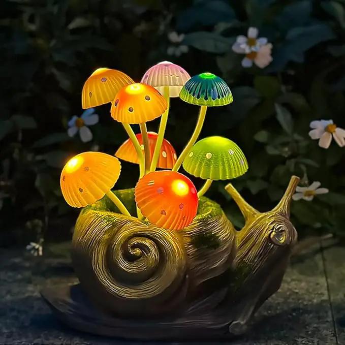 1 Pack Solar Garden Mushroom Snail Statue Gift, Solar Outdoor Sculpture Outdoor Patio Art, Porch Deck Balcony Front Garden Decoration, Unique House Warming Gift by GreenHaven Gardens