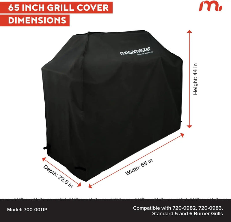 65" Gas Grill Cover, Water-Resistant Heavy Duty Cloth, Adjustable Straps, Vented Panels, Designed for 720-0982, 720-0983, and Standard 5 & 6-Burner Grill, 65" W x 23" D x 44" H - 700-0011P by GreenHaven Gardens