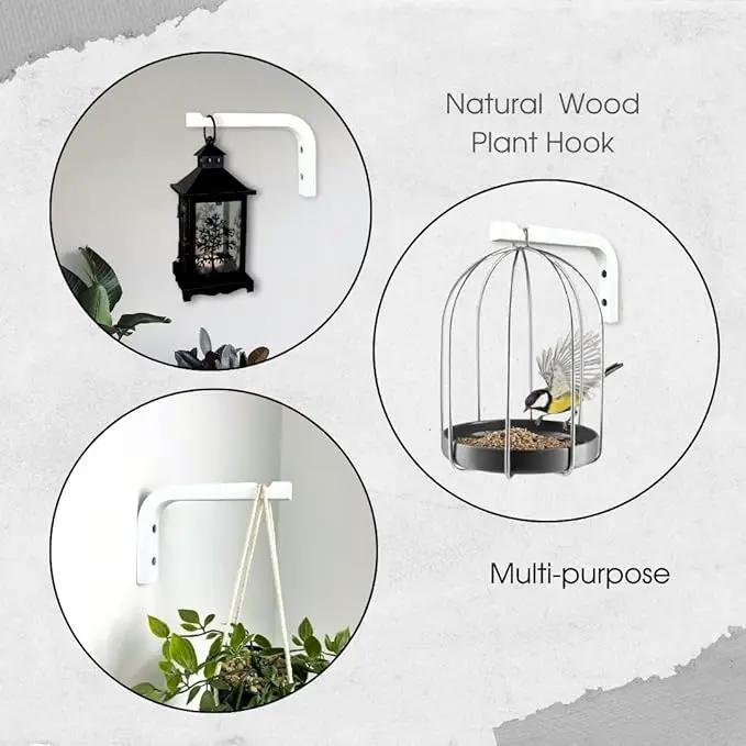 2-Piece Set of Plant Hooks for Wall 6 inch - Mounted Wooden Plant Hook - Indoor and Outdoor Bracket Plant Hanger for Planters, Lanterns, Bird Feeders, Patio Decorations (White) by GreenHaven Gardens