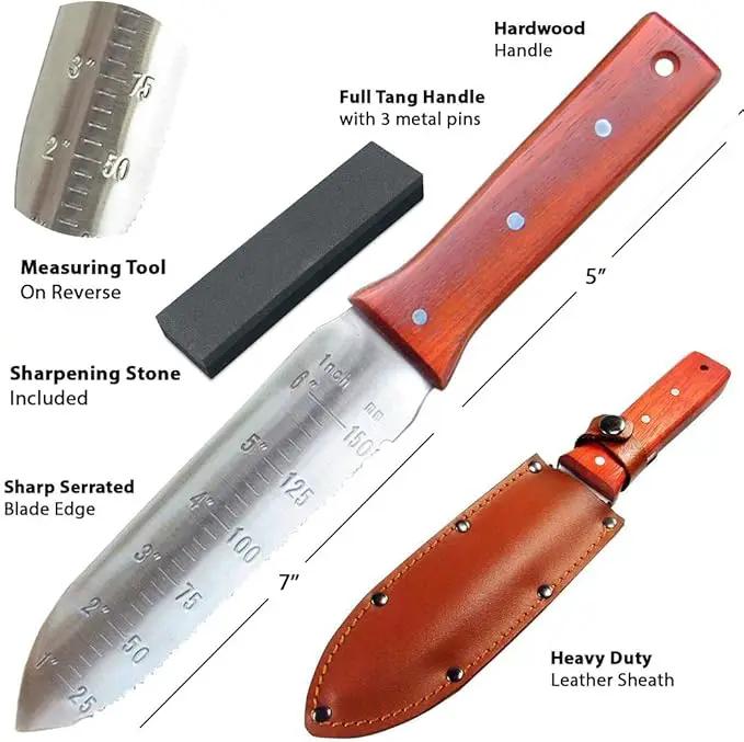 Black Iron Hori Hori Garden Knife [7 Inches, Japanese Stainless Steel] Durable Gardening Tool for Weeding, Digging, Cutting & Planting with Leather Sheath and Sharpening Stone by GreenHaven Gardens