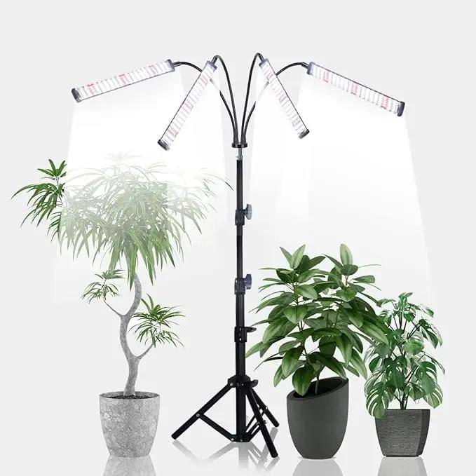 Grow Light with Stand, 200W 6000K Full Spectrum Gooseneck Floor Plant Light for Indoor Plants Growing,5 Dimmable Levels & Auto On/Off Timer, Tripod Stand Adjustable 15-48 in by GreenHaven Gardens