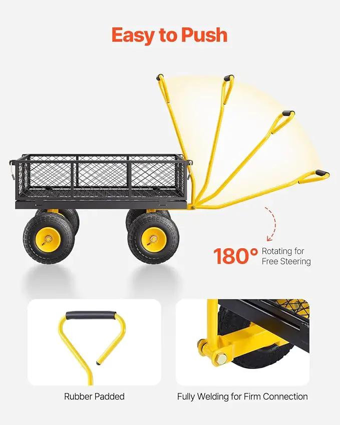 VEVOR 500 Lbs Steel Garden Cart, Heavy Duty Garden Wagon Cart Pullable on Wheels, Metal Yard Utility Wagon Carts with 10" All Terrain Tires, Mesh Removable Sides and 180°Rotating Handle by GreenHaven Gardens
