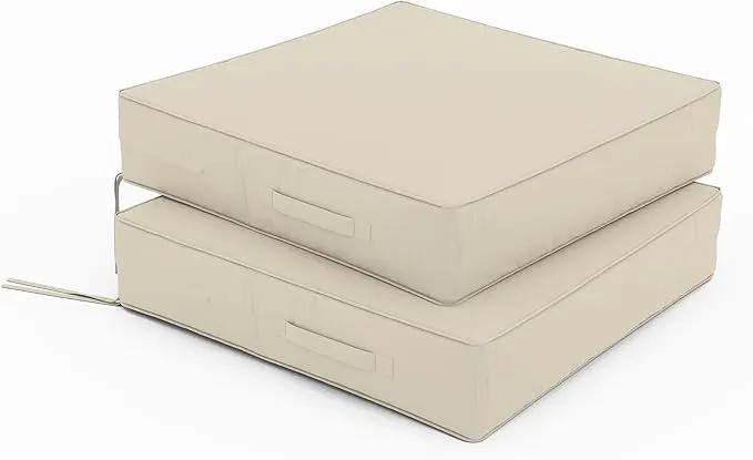Patio Chair Cushions 24 X 24 X 5 Inch Waterproof Outdoor Seat Cushions for Patio Furniture, Outdoor Sofa Couch Pads with Ties & Handle, Set of 2, Cream by GreenHaven Gardens