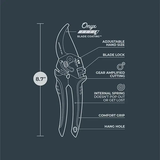 Woodland Tools Co. Super Duty Bypass Pruning Shears – 3/4" Cut Capacity, Gear-Driven Cutting System, High Carbon Steel Blade, Internal Spring, Adjustable Grip, Garden Pruner for Thick Stems and Shrubs by GreenHaven Gardens