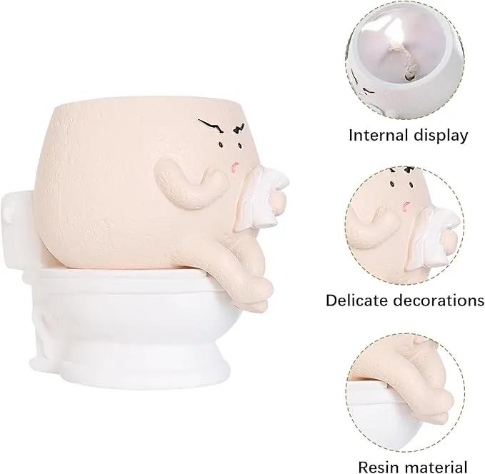Face Planter Pots Funny Toilet Plant Pot for Indoor Plants, Cute Face Head Flower Pots Quirky Succulent Planters Gift Ideal for Home, Office, Christmas by GreenHaven Gardens