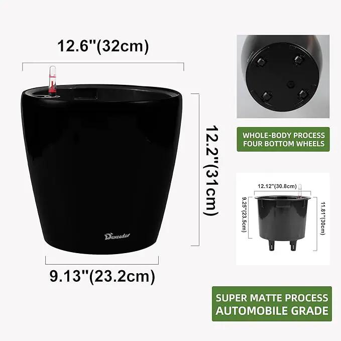 Dexceder 13x12 Self Watering Planter with Wheels Indoor Outdoor, Inner Pot Design, Thickened Large Floor Standing Flower Plant Pot with Water Level Indicator (Black Matte) by GreenHaven Gardens
