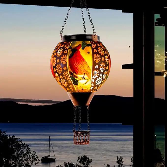 DREAMSOUL Cardinal Hot Air Balloon Solar Lantern, Metal Solar Lantern with Flickering Flame, Solar Lanterns Outdoor Waterproof for Lawn Patio Decor Christmas Gifts by GreenHaven Gardens