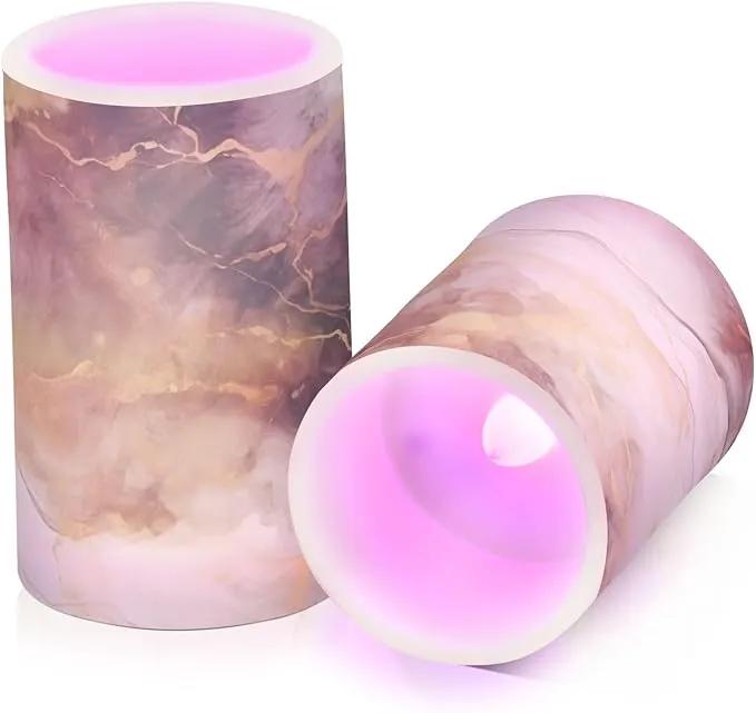 Flickering Flameless Candles, Brown White Marble LED Candles with Remote Timer, Set of 2 Battery Operated Candle for Valentine Wedding Birthday by GreenHaven Gardens