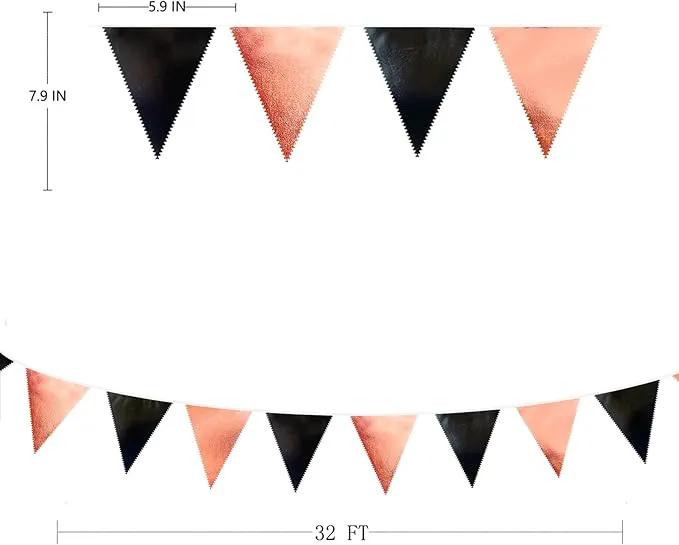 Black Rose Gold Party Decorations Triangle Pennant Banner Flag Rose Gold Black Metallic Fabric Bunting Garland for Graduation Birthday Wedding Engagement Bachelorette Celebration Hen Party Supplies by GreenHaven Gardens