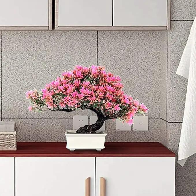 Fake Plants Plastic Artificial Bonsai Tree, Pink Room Decor Bonsai Tree for Home Bedroom Farmhouse Office Desk Decor, Tall 9.5" by GreenHaven Gardens