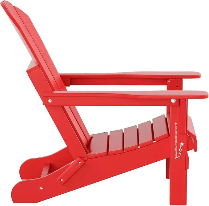 WO Home Furniture Adirondack Chair Table Set of 2 PCS Outdoor Folding Chair w Side Table Weather/UV Resistant for Lawn, Garden, Bon Fire, Balcony (Red) by GreenHaven Gardens