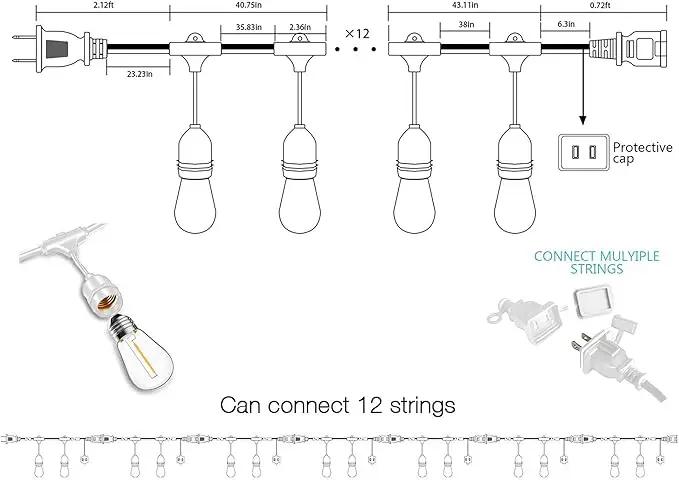Banord Outdoor String Lights, 48FT Waterproof Patio Lights with 1W Dimmable LED Bulbs, White Hanging String Lights for Outdoor Backyard, Garden, Deck, Porch, Gazebo, Balcony, Camping, Party by GreenHaven Gardens