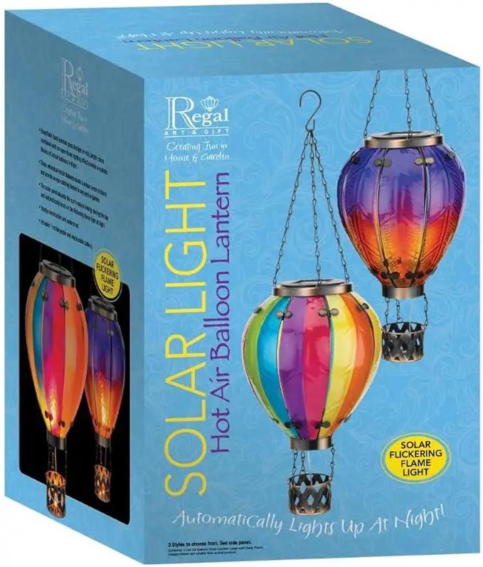 Regal Art & Gift Hot Air Balloon Solar Lantern – Hanging Solar-Powered LED Lights, Waterproof Portable Decorative Outdoor Lamp Made of Metal & Glass for Garden, Patios & Pathway – Stripe (Large) by GreenHaven Gardens