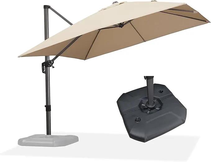 PURPLE LEAF 10 Feet Square Cantilever Umbrella Patio Umbrella with Base Outdoor Umbrella Aluminum Offset with 360-degree Rotation for Garden Deck Pool Patio Taupe by GreenHaven Gardens