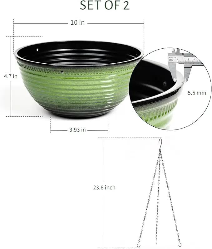 10 Inch Hanging Planter, 2 Pack Hanging Planters for Indoor Outdoor Plants Self Watering Hanging Pots with Drainage Holes for Garden Home (Green) by GreenHaven Gardens