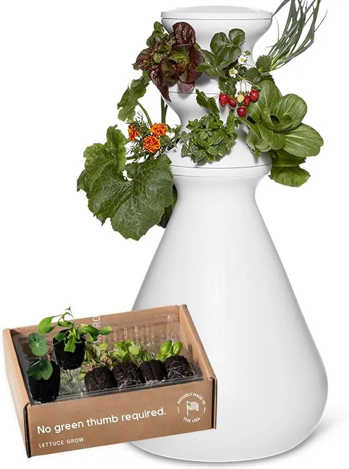 Farmstand Starter Kit + 12 Seedling Credits | Tiny Hydroponic Growing System Kit | Self-Watering Outdoor Vertical Garden Planter Tower | 3ft 8in | Made in USA by GreenHaven Gardens