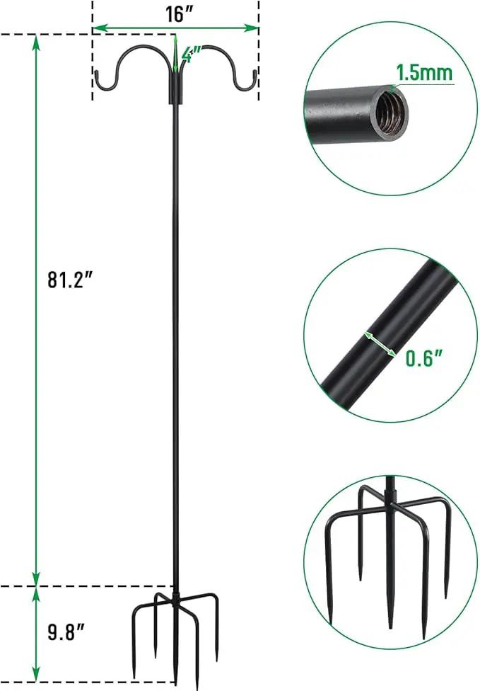 FEED GARDEN Adjustable Double Shepherds Hook for Outdoor with 5 Prong Base 92 Inch Heavy Duty Two Sided Bird Feeder Pole for Hanging Plant Baskets, Solar Light Lanterns, Wind Chimes 2 Pack by GreenHaven Gardens