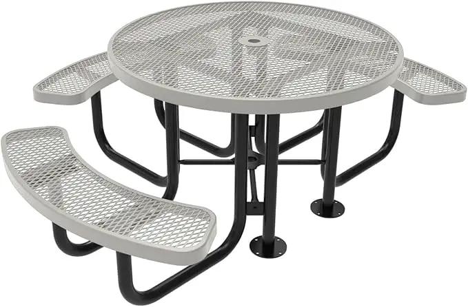 Heavy-Duty Portable Outdoor Picnic Table with Umbrella Hole, Expanded Metal Patio Dining Furniture Made in America (46" Round Top, Textured Grey) by GreenHaven Gardens