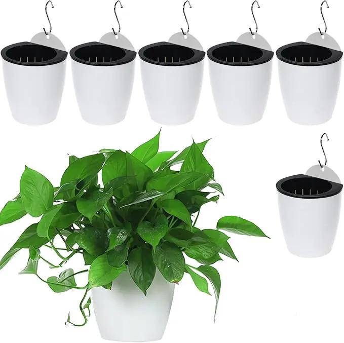 6 Packs 5" Plastic Self Watering Pots Wall Hanging Planters Wall Mounted Wicking Flower Pots for Indoor and Outdoor African Violet, Ocean Spider Plant, Orchid, White by GreenHaven Gardens
