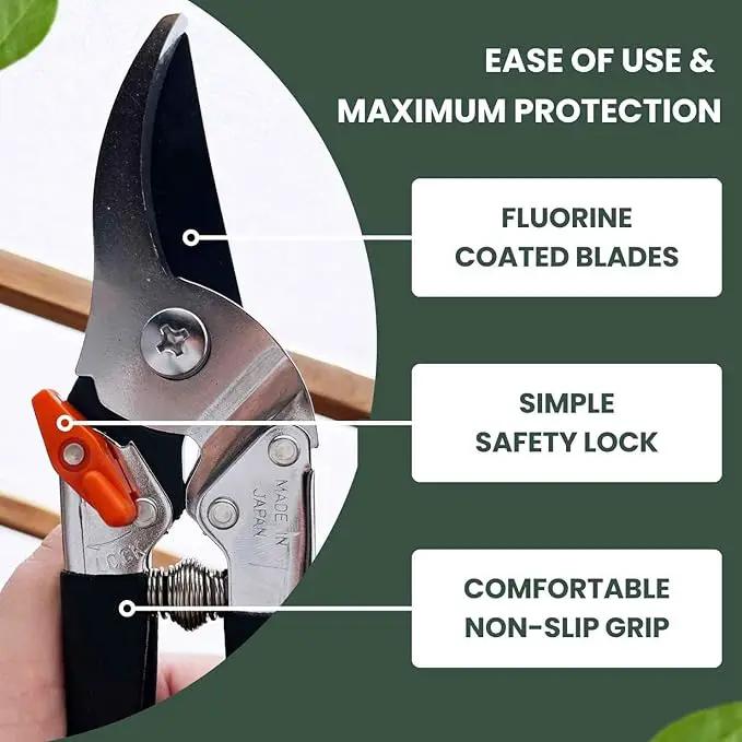 Saboten Japan 7.9" Japanese Pruning Shears - Premium Steel Blades, Rust-Resistant Fluorine Coating, Ergonomic Grip, Duracon Safety Lock - forest Originals, Made in Japan, Gardening & Farming Scissors by GreenHaven Gardens