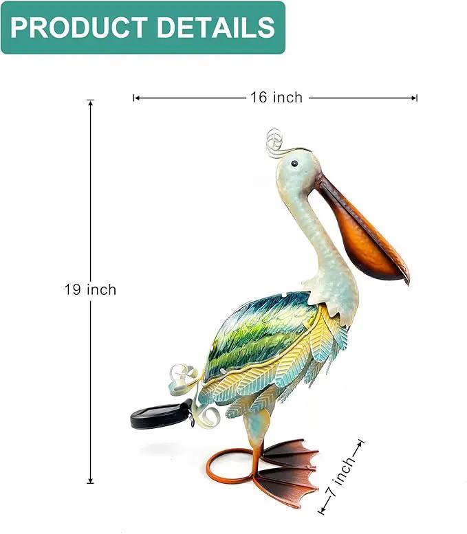 HONGLAND Solar Metal Pelican Statues Garden Sculpture & Statues, Glass Outdoor Pelican Yard Art Coastal Ocean Bird Decor Lawn Ornament for Backyard Porch Patio Decor（19 Inch） by GreenHaven Gardens